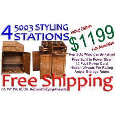 4 Pcs 5003 Solid Wood Styling Station On Wheels