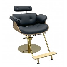 2223 Woody Gold Reclining Styling Chair With U Footrest & Gold Base