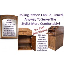 6- 5003 Rolling Hair Stations & 6 Real Wood Mirrors